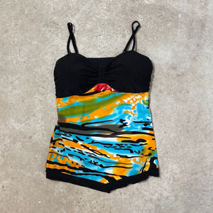 Frank Lyman Tank Top Women’s Size 12 Black Blue Yellow Spaghetti Straps Pullover